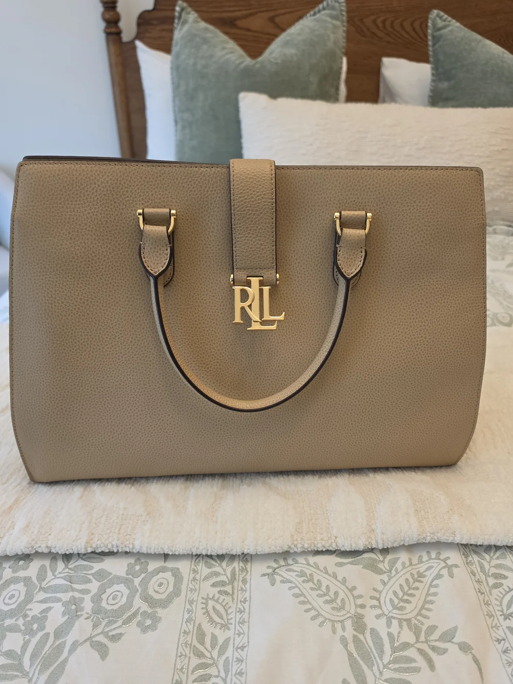 Ralph Lauren Pebbled Leather Handbag with Gold Hardware
